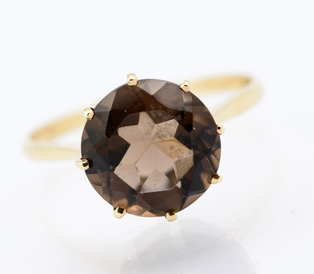 Vintage 1970's 9ct Hallmarked Gold Smoky Quartz Elegant Solitaire Ring Size O (B2341)