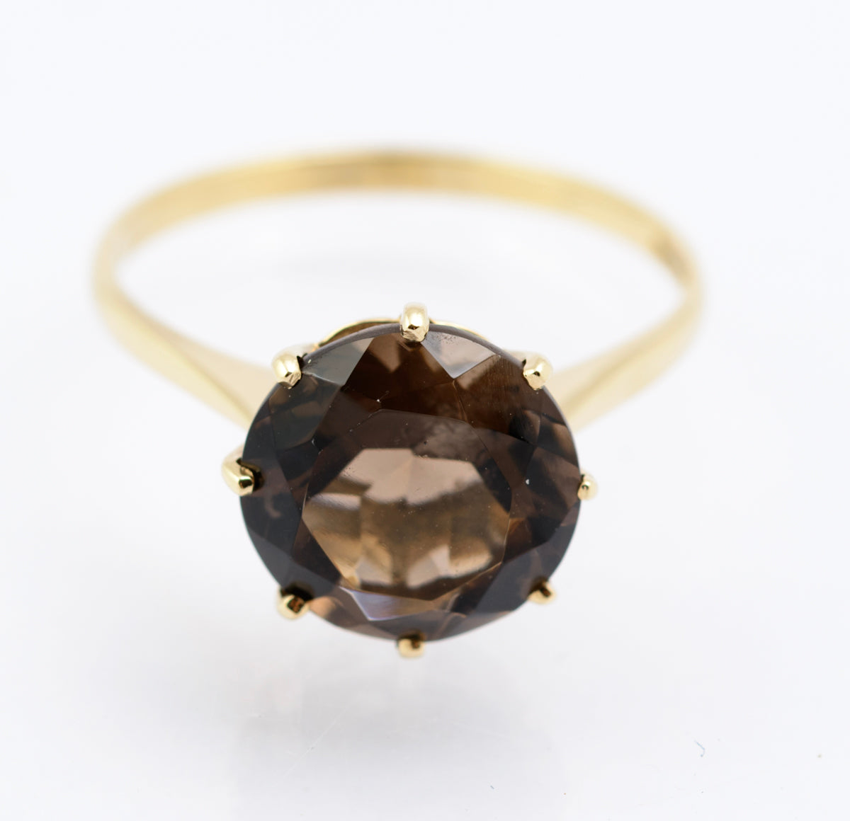 Vintage 1970's 9ct Hallmarked Gold Smoky Quartz Elegant Solitaire Ring Size O (B2341)
