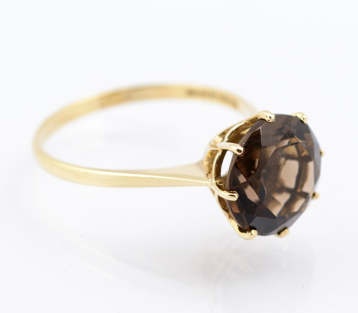Vintage 1970's 9ct Hallmarked Gold Smoky Quartz Elegant Solitaire Ring Size O (B2341)