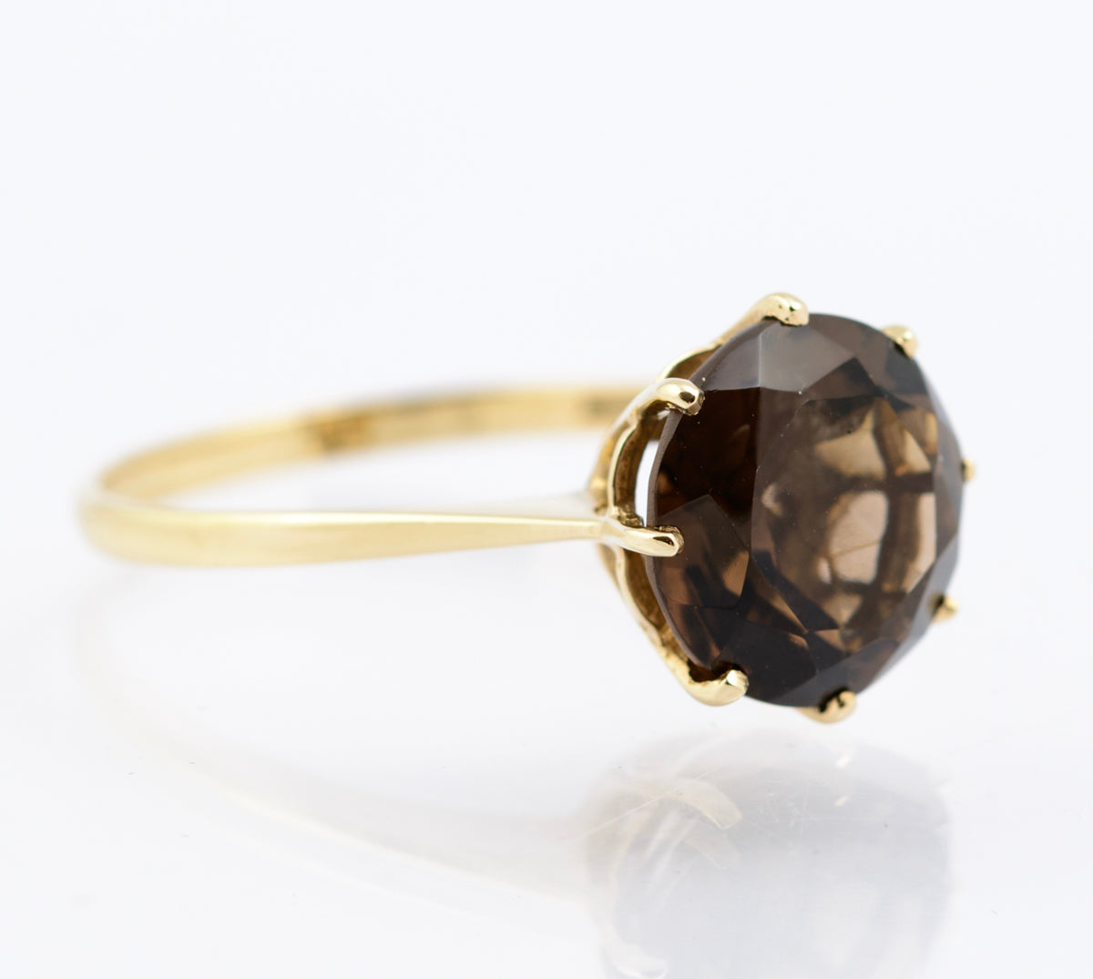 Vintage 1970's 9ct Hallmarked Gold Smoky Quartz Elegant Solitaire Ring Size O (B2341)