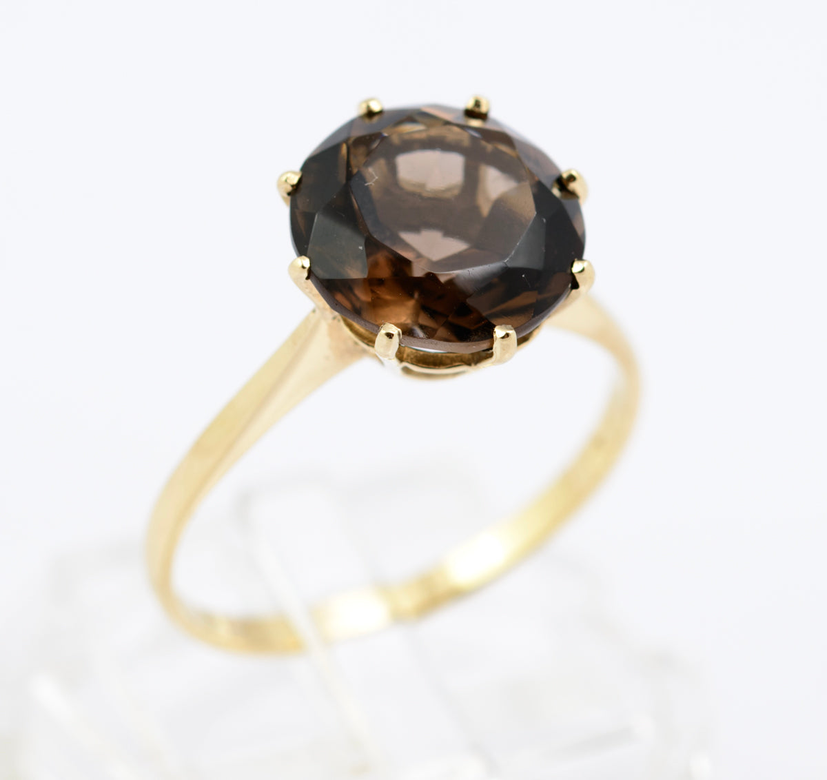 Vintage 1970's 9ct Hallmarked Gold Smoky Quartz Elegant Solitaire Ring Size O (B2341)