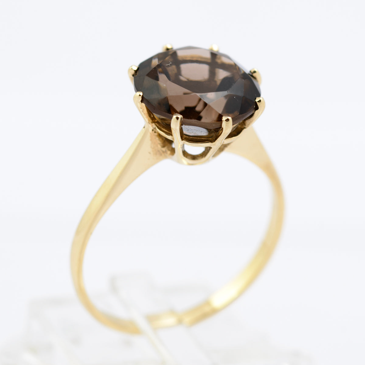Vintage 1970's 9ct Hallmarked Gold Smoky Quartz Elegant Solitaire Ring Size O (B2341)