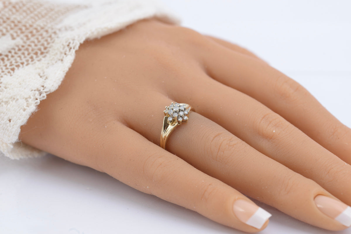 Vintage 9ct Gold & 0.33 Carat Natural Diamond Cluster Ring London Hallmark (B2345)