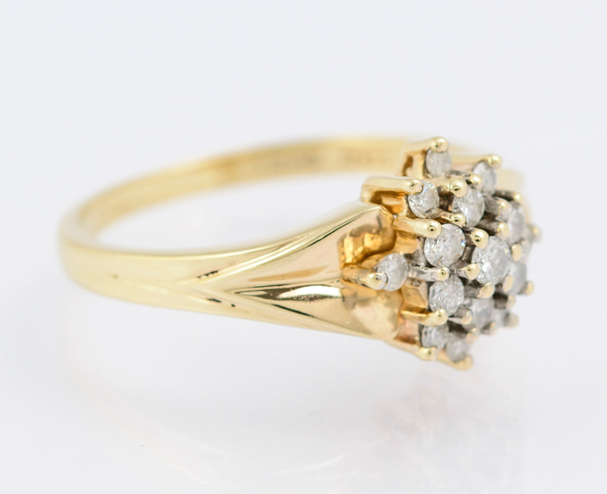 Vintage 9ct Gold & 0.33 Carat Natural Diamond Cluster Ring London Hallmark (B2345)