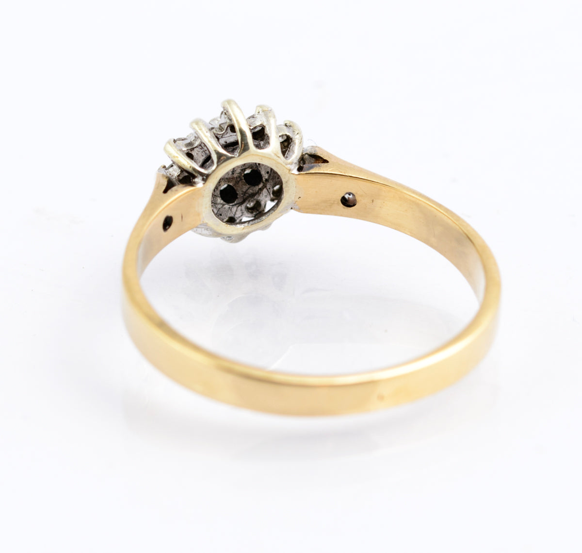 Vintage 9ct Gold & Natural Diamond Cluster Ring With Diamond Shoulders Size K1/2 (B2350)