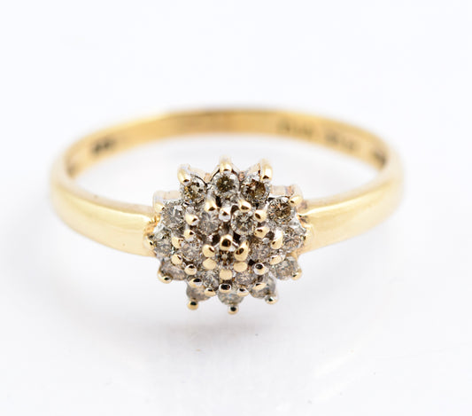 Vintage 9ct Yellow Gold & Natural Diamond Cluster Ring 1/4 Carat TCW Size N (B2352)