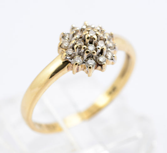 Vintage 9ct Yellow Gold & Natural Diamond Cluster Ring 1/4 Carat TCW Size N (B2352)