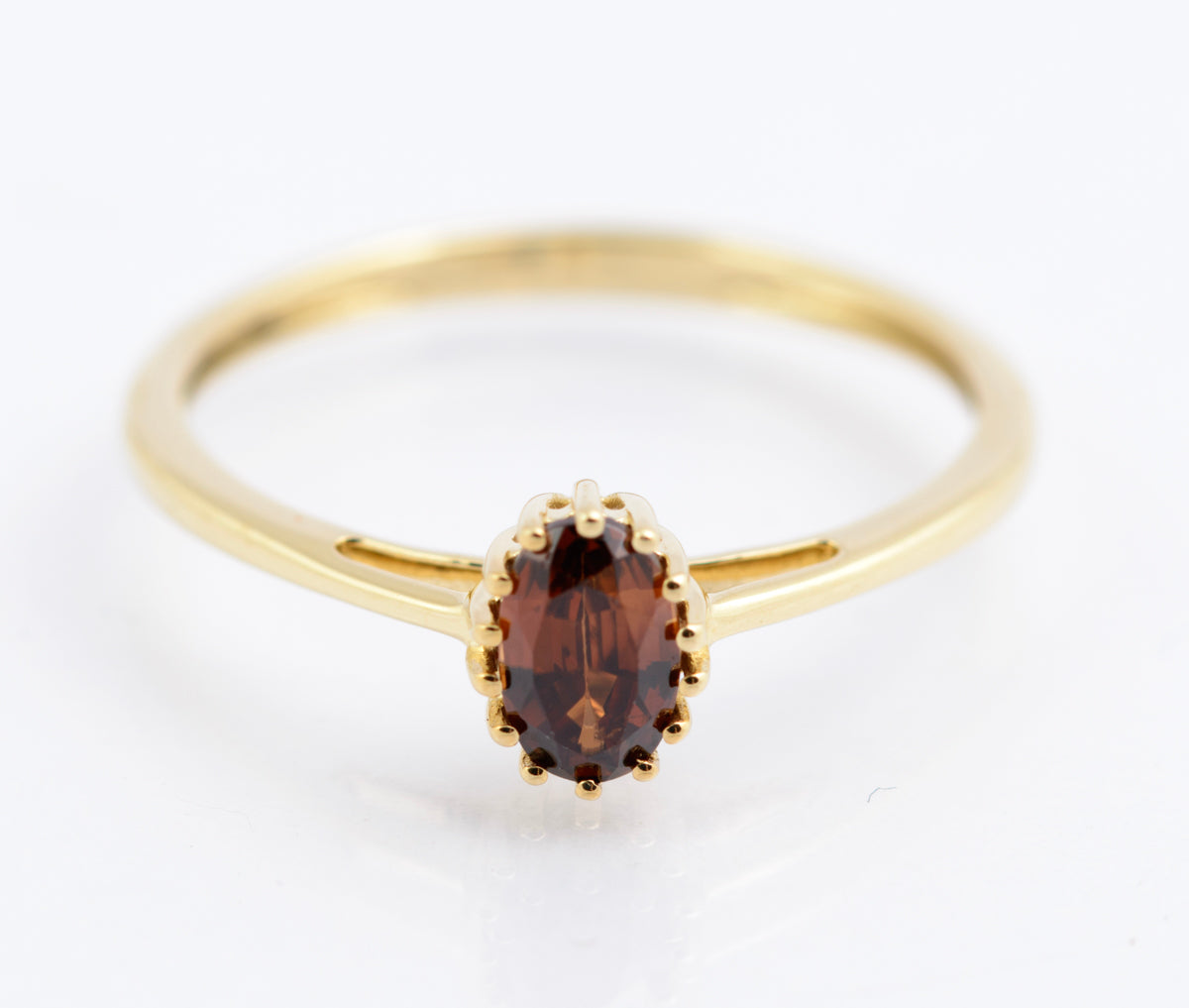 9ct Gold Ring With Amber Jacinth Zircon Gemstone Birmingham Hallmark Size O(B2353)