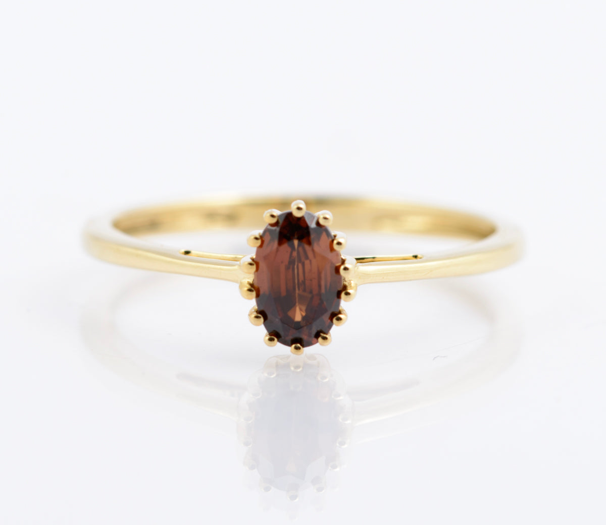 9ct Gold Ring With Amber Jacinth Zircon Gemstone Birmingham Hallmark Size O(B2353)