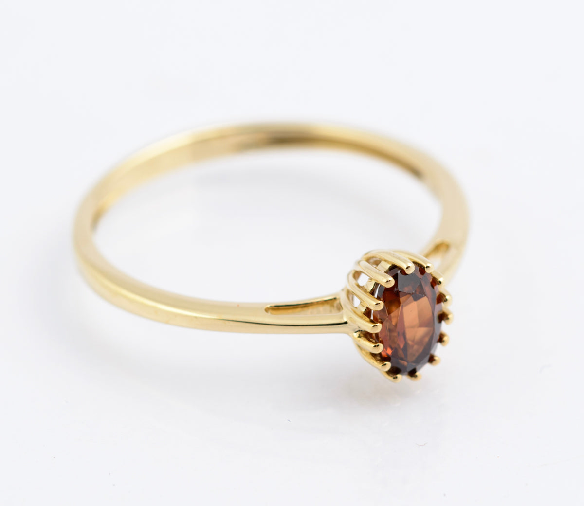 9ct Gold Ring With Amber Jacinth Zircon Gemstone Birmingham Hallmark Size O(B2353)
