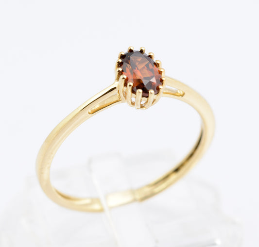 9ct Gold Ring With Amber Jacinth Zircon Gemstone Birmingham Hallmark Size O(B2353)