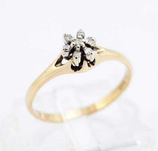 Vintage 9ct Gold & Natural Diamond Crown Head Ring Hallmarked 1983 Size M (B2354)