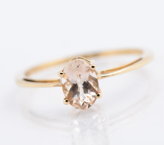9ct Yellow Gold Ring With 0.63 Carat Natural Morganite Gemstone Size N1/2 (B2355)