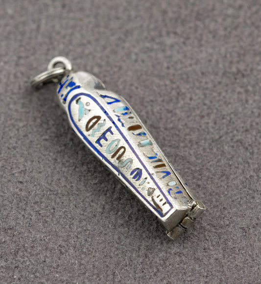 Antique Egyptian Opening Sarcophagus With Mummy Charm .800 Silver & Enamel (B2367)