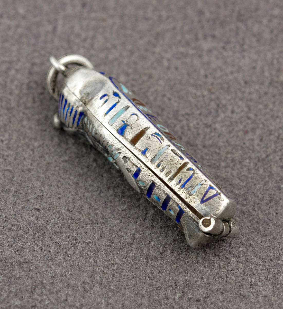 Antique Egyptian Opening Sarcophagus With Mummy Charm .800 Silver & Enamel (B2367)