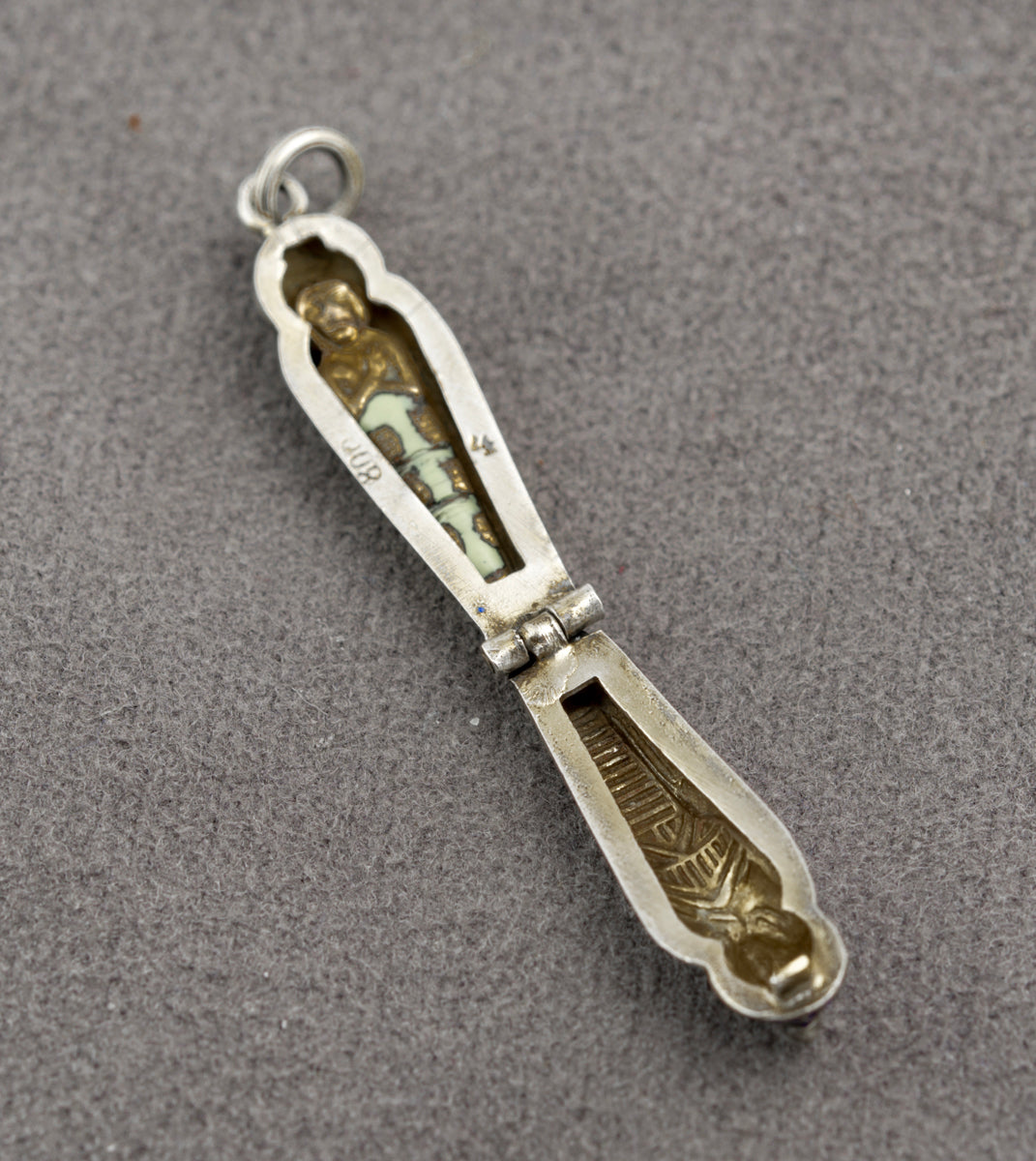 Antique Egyptian Opening Sarcophagus With Mummy Charm .800 Silver & Enamel (B2367)