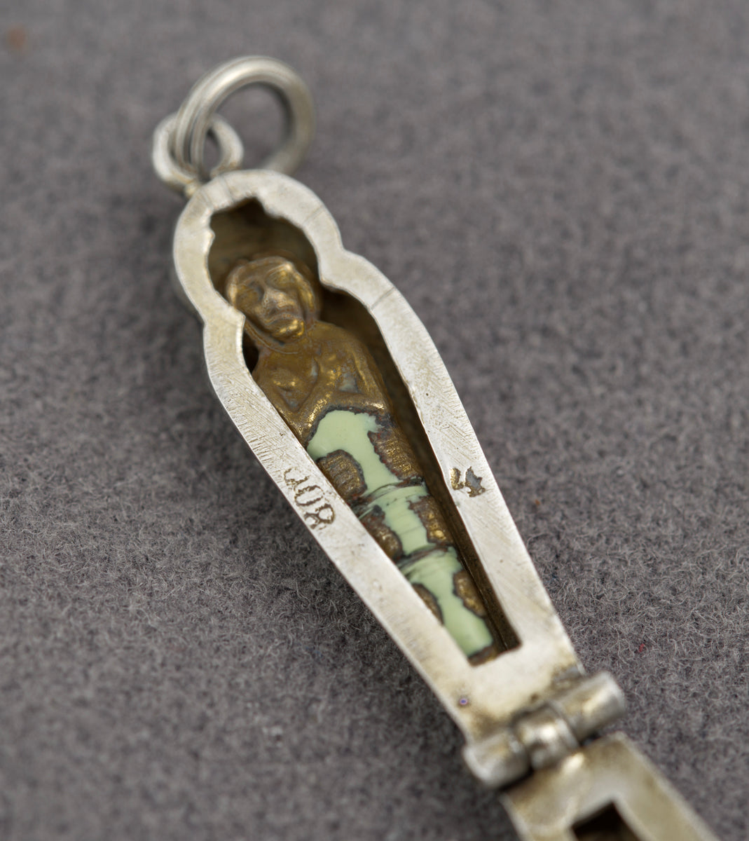 Antique Egyptian Opening Sarcophagus With Mummy Charm .800 Silver & Enamel (B2367)