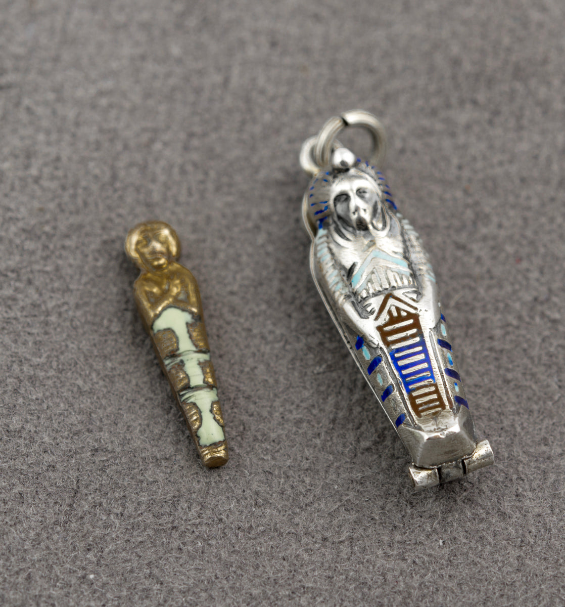 Antique Egyptian Opening Sarcophagus With Mummy Charm .800 Silver & Enamel (B2367)