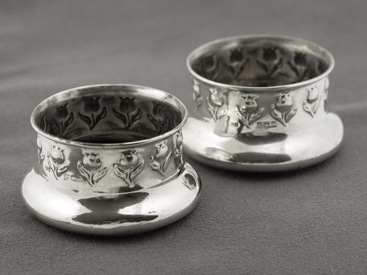 Pair Antique Art Nouveau Hallmarked Sterling Silver Jars/Pots John Rose (B2377)