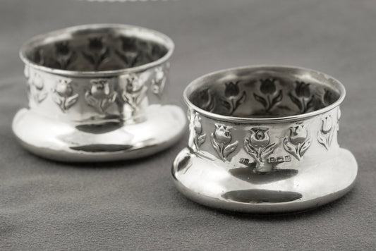Pair Antique Art Nouveau Hallmarked Sterling Silver Jars/Pots John Rose (B2377)