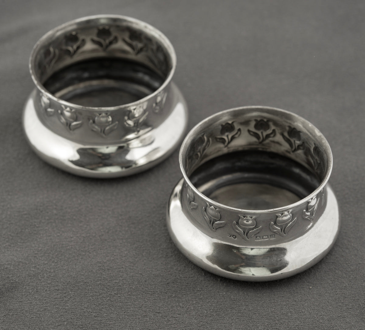Pair Antique Art Nouveau Hallmarked Sterling Silver Jars/Pots John Rose (B2377)