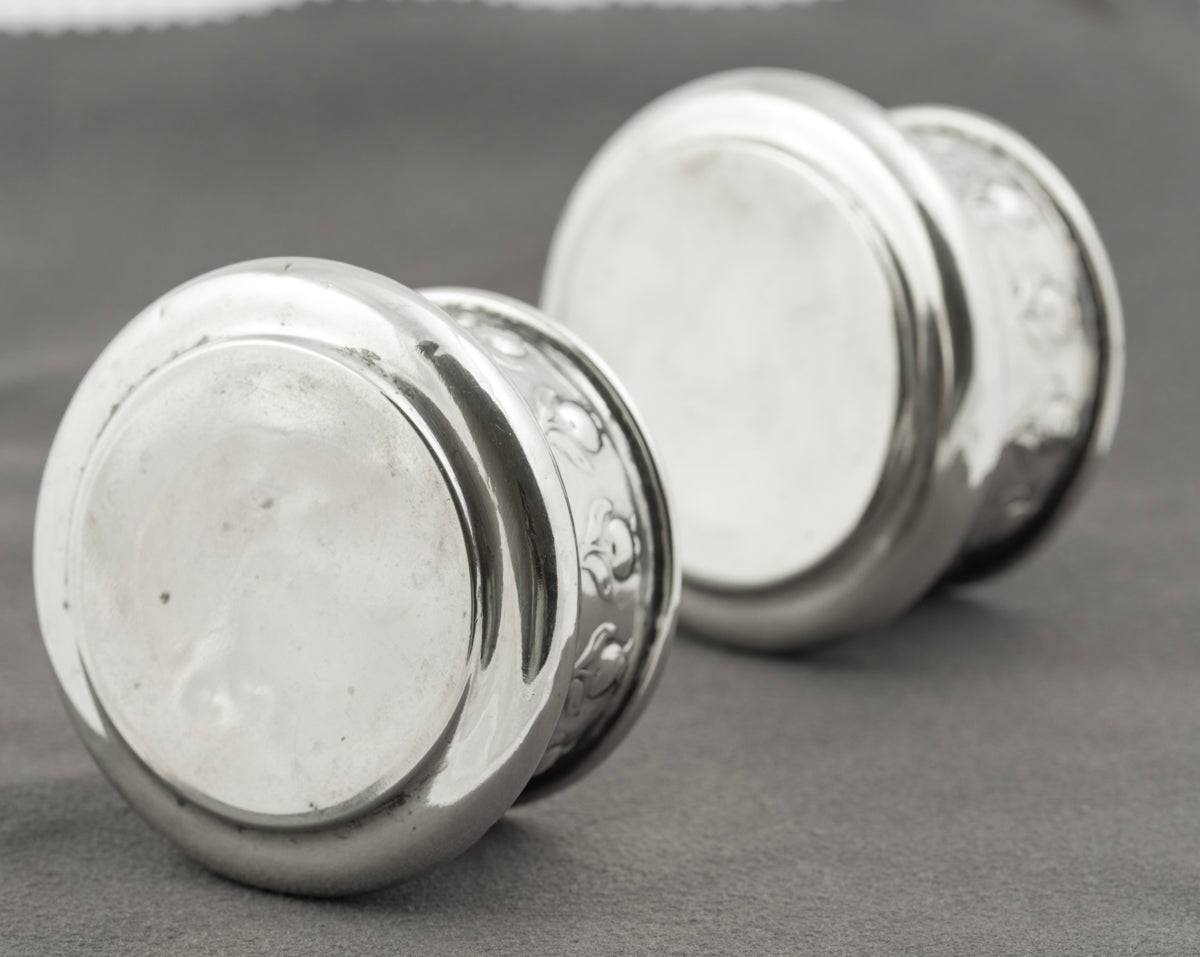 Pair Antique Art Nouveau Hallmarked Sterling Silver Jars/Pots John Rose (B2377)