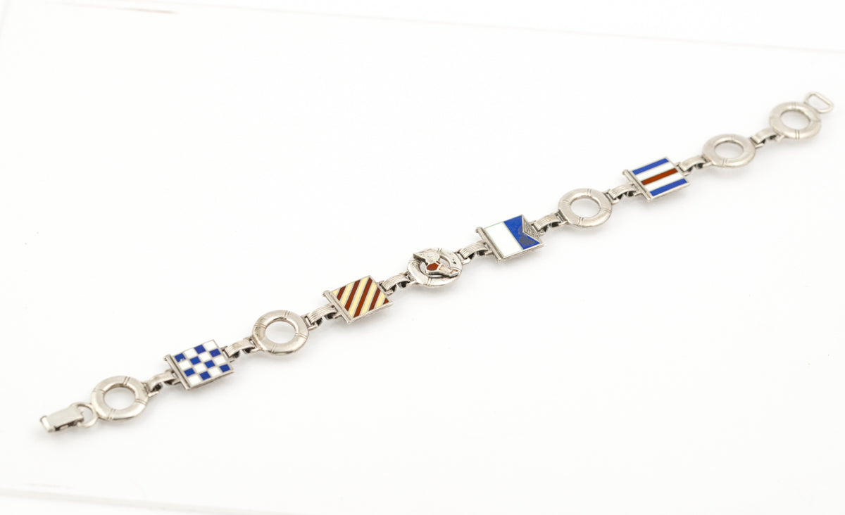 Vintage New York Athletic Club Naval Flag Rowing Sterling Silver/Enamel Bracelet (B2382)