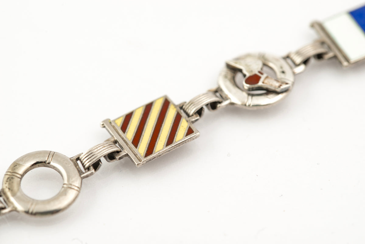 Vintage New York Athletic Club Naval Flag Rowing Sterling Silver/Enamel Bracelet (B2382)