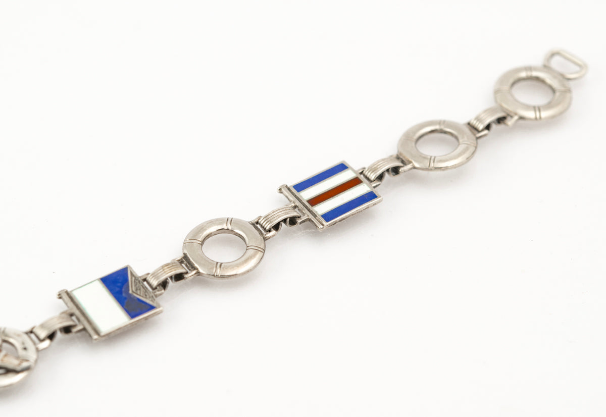 Vintage New York Athletic Club Naval Flag Rowing Sterling Silver/Enamel Bracelet (B2382)