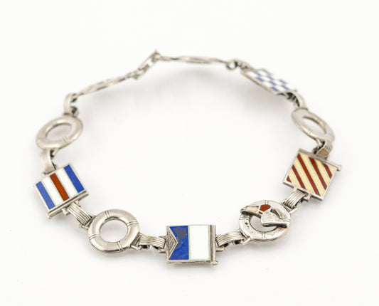 Vintage New York Athletic Club Naval Flag Rowing Sterling Silver/Enamel Bracelet (B2382)