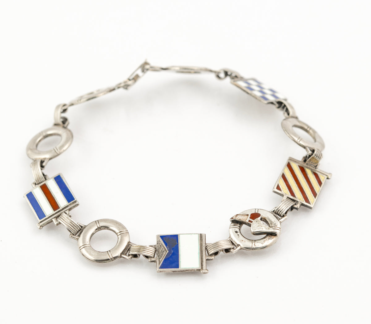 Vintage New York Athletic Club Naval Flag Rowing Sterling Silver/Enamel Bracelet (B2382)