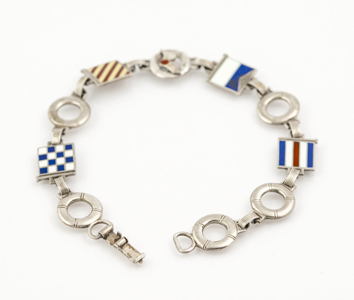 Vintage New York Athletic Club Naval Flag Rowing Sterling Silver/Enamel Bracelet (B2382)