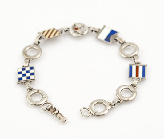 Vintage New York Athletic Club Naval Flag Rowing Sterling Silver/Enamel Bracelet (B2382)