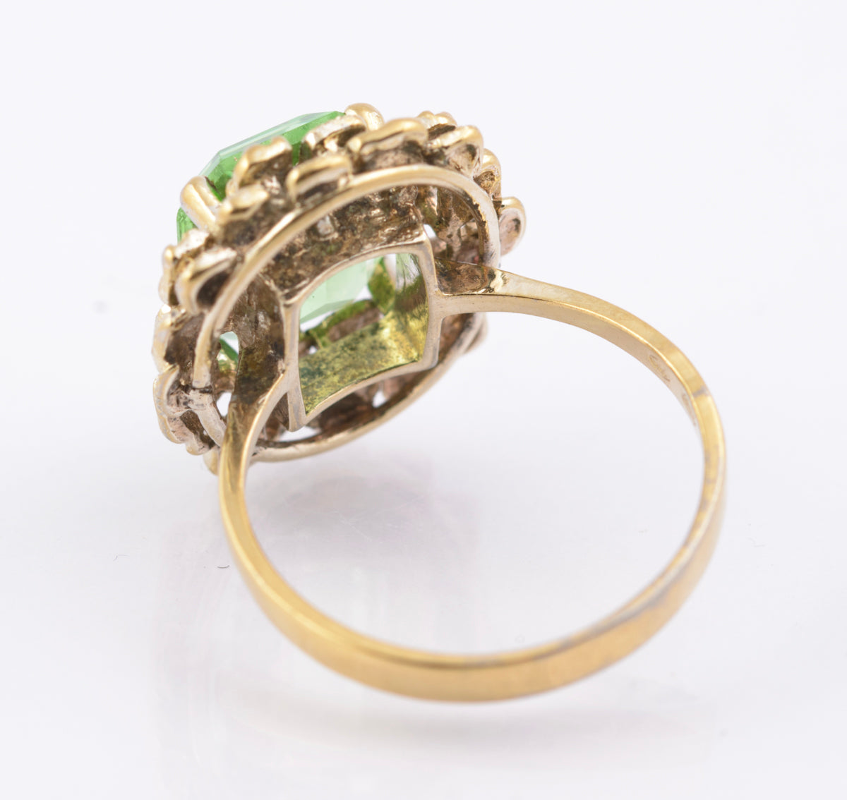 Vintage Brutalist Mid Century Vaseline Glass Gem Sterling Silver Ring By KRS (B2383)