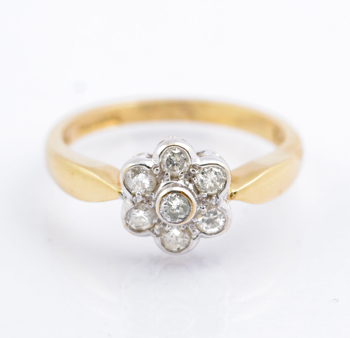 Vintage 9ct Gold & 1/3 Carat Natural Diamond Daisy Cluster Ring Size K1/2 (B2385)