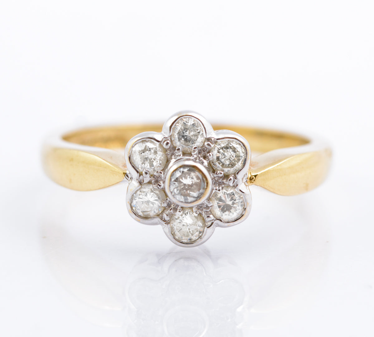 Vintage 9ct Gold & 1/3 Carat Natural Diamond Daisy Cluster Ring Size K1/2 (B2385)