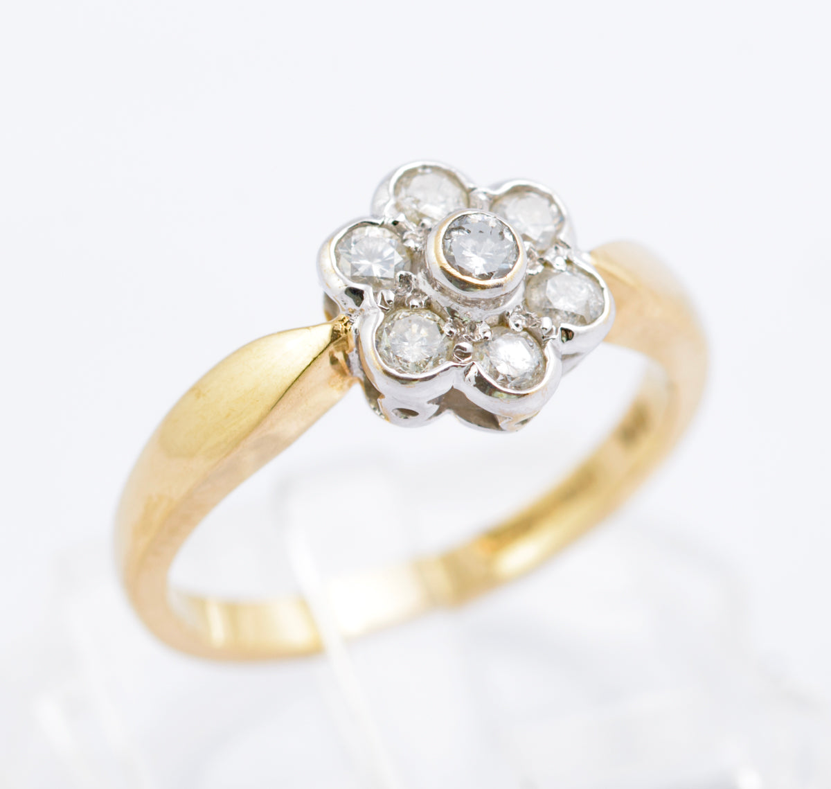 Vintage 9ct Gold & 1/3 Carat Natural Diamond Daisy Cluster Ring Size K1/2 (B2385)