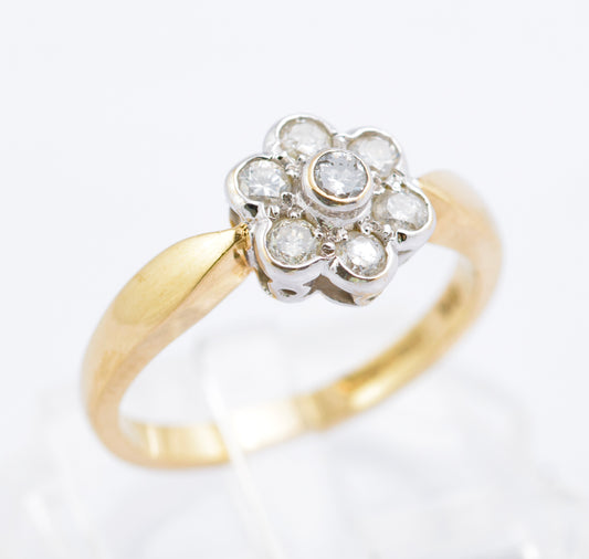 Vintage 9ct Gold & 1/3 Carat Natural Diamond Daisy Cluster Ring Size K1/2 (B2385)
