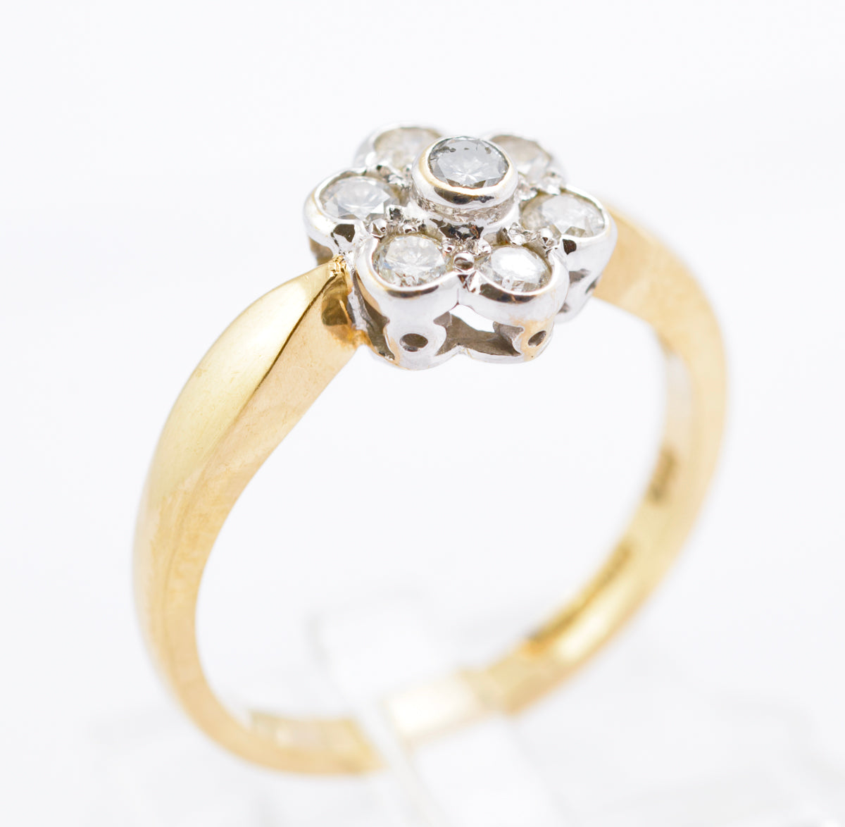 Vintage 9ct Gold & 1/3 Carat Natural Diamond Daisy Cluster Ring Size K1/2 (B2385)