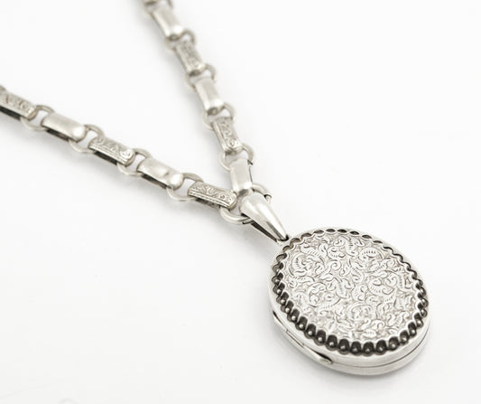 Antique Victorian Fancy Link Chain & Locket Necklace Chased Design c.1870 (B2386)