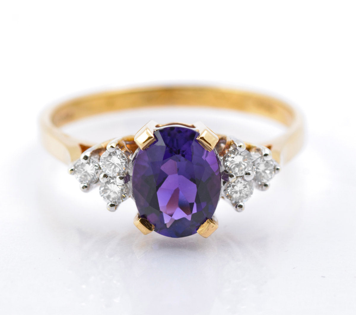Fine Quality 9ct Gold Natural Amethyst & Diamond Engagement Ring Vintage 1988 (B2388)