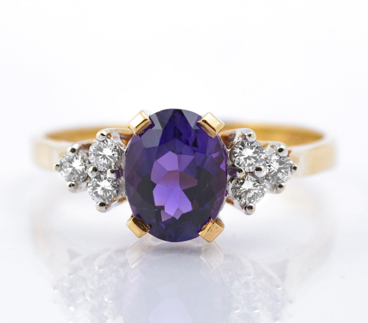Fine Quality 9ct Gold Natural Amethyst & Diamond Engagement Ring Vintage 1988 (B2388)