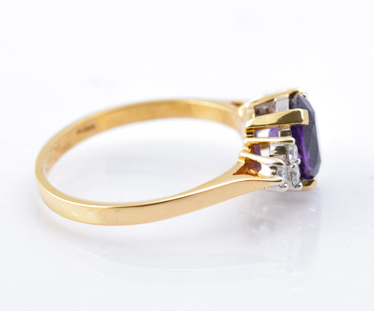 Fine Quality 9ct Gold Natural Amethyst & Diamond Engagement Ring Vintage 1988 (B2388)