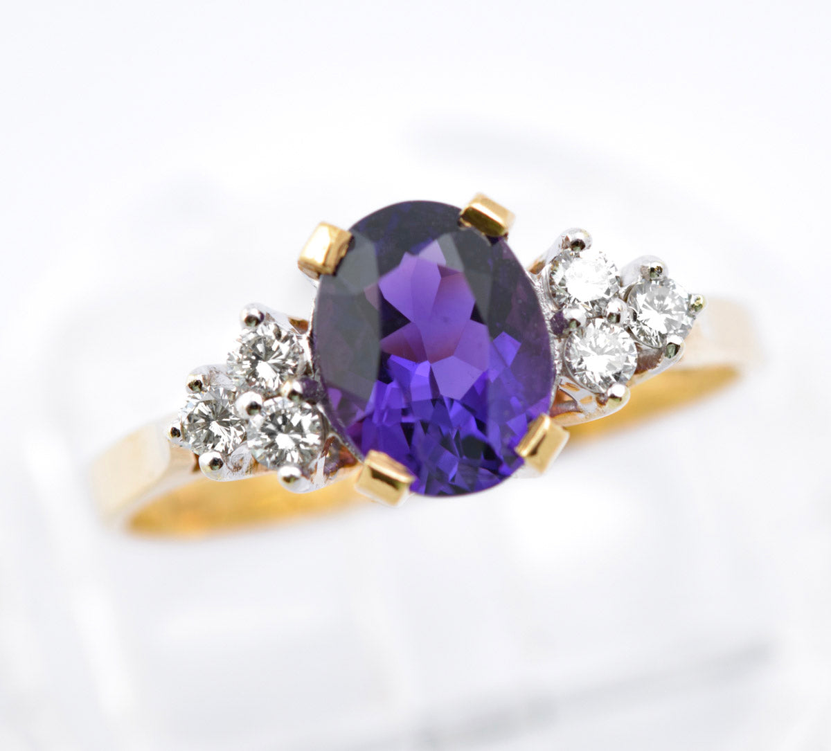 Fine Quality 9ct Gold Natural Amethyst & Diamond Engagement Ring Vintage 1988 (B2388)