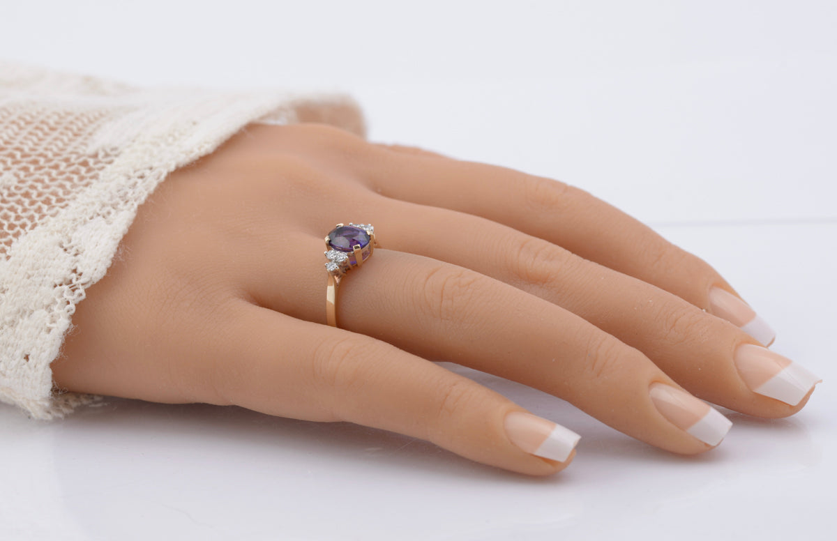 Fine Quality 9ct Gold Natural Amethyst & Diamond Engagement Ring Vintage 1988 (B2388)
