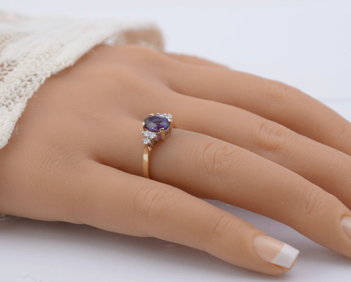 Fine Quality 9ct Gold Natural Amethyst & Diamond Engagement Ring Vintage 1988 (B2388)