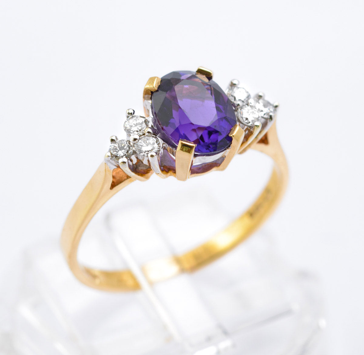 Fine Quality 9ct Gold Natural Amethyst & Diamond Engagement Ring Vintage 1988 (B2388)