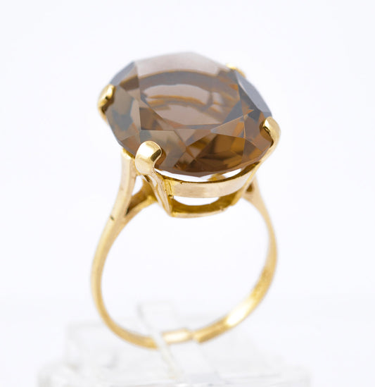 Vintage 9ct Gold & Large 14 Carat Natural Smoky Quartz Statement Ring Size N1/2 (B2389)