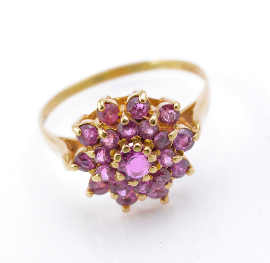 Vintage 9ct Gold & Natural Ruby Cluster Ring Hallmarked 1972 Ladies Size Q1/2 (B2391)