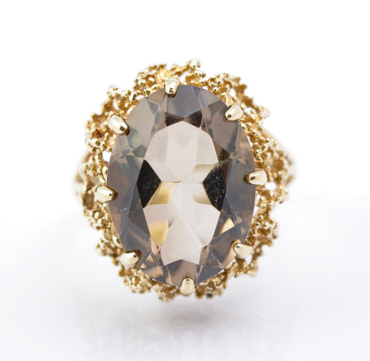 Vintage 9ct Gold & Natural Smoky Quartz Cocktail Ring Size L Hallmarked 1977 (B2392)